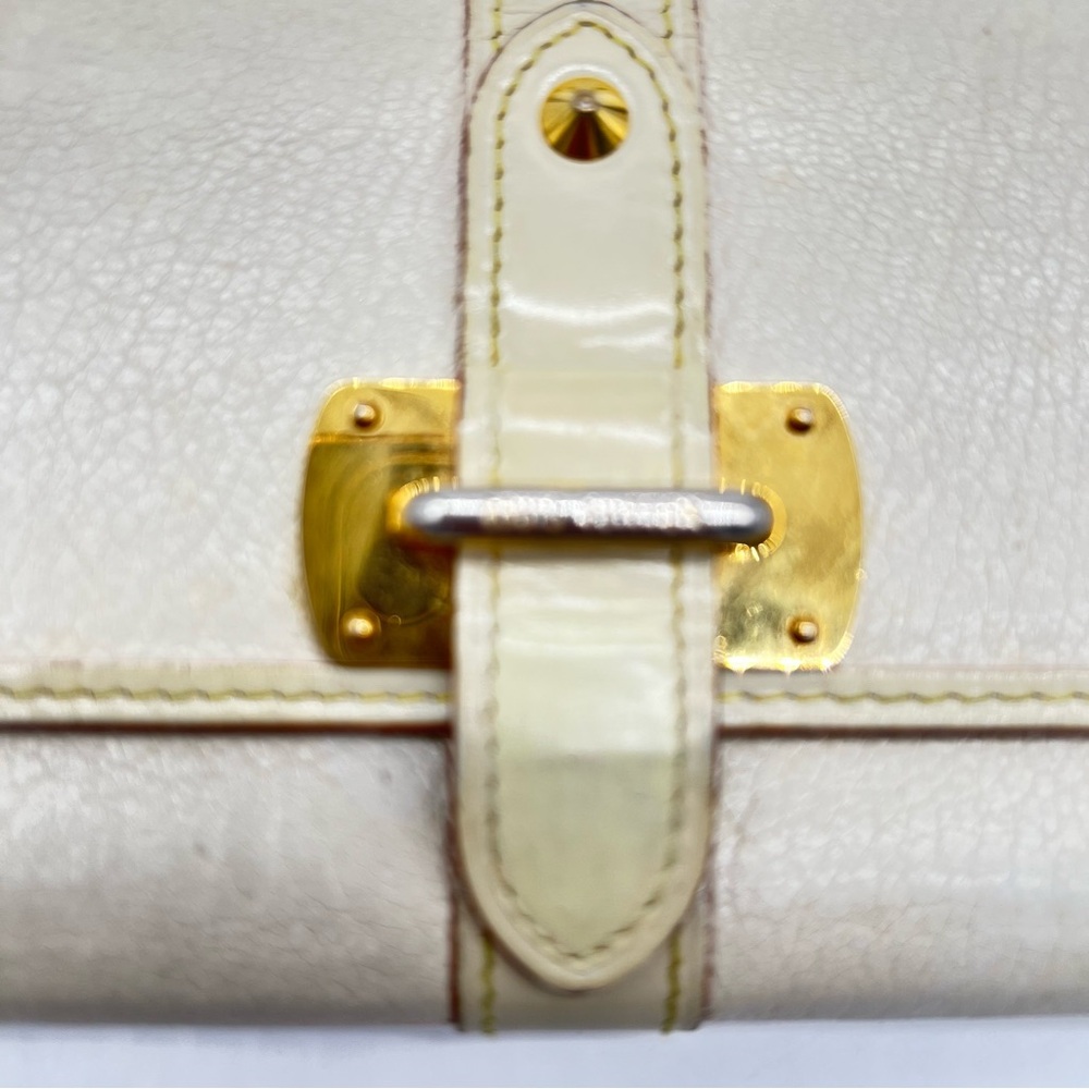 Louie Vuitton Cream Leather w/Gold Metal Red Trim/Yellow Stitching Suhali Wallet - Picture 8 of 13
